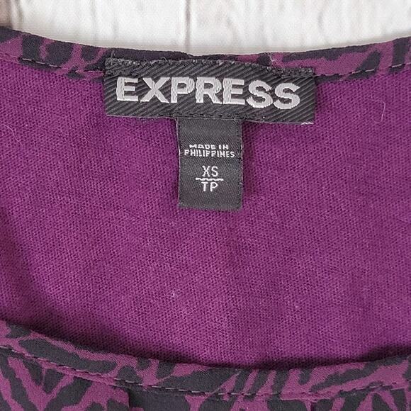 EXPRESS Purple Black Chevron Print Sheer Overlay‎ Capelet Blouse Top XS - Picture 3 of 6